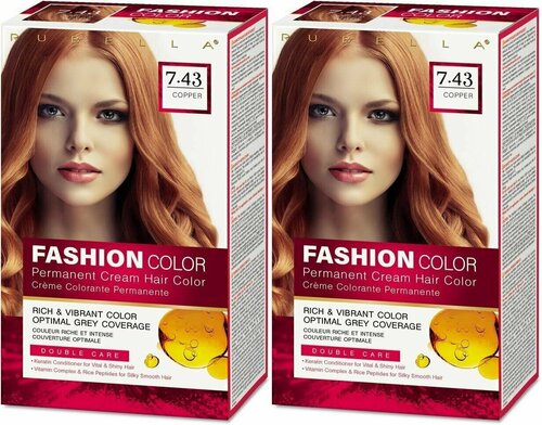 Rubella Стойкая крем-краска для волос Fashion Color 7.43 Медь, 50 мл, 2шт/