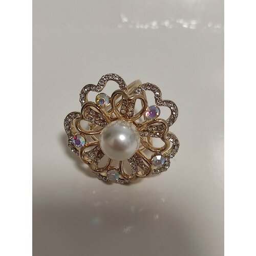 фото Зажим для платка, стразы, жемчуг имитация, золотой, белый без бренда