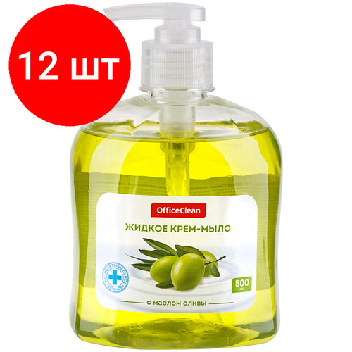 Комплект 12 шт, Мыло-крем жидкое OfficeClean Нежное, антибактериальное, с маслом оливы, с дозатором, 500мл мыло крем жидкое officeclean нежное антибактериальное с маслом оливы с дозатором 500мл