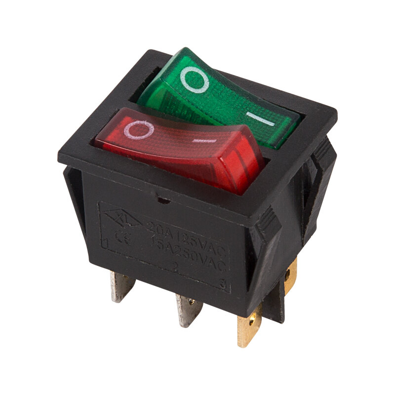 Выключатель клавишный 250V 15А (6с) ON-OFF красный/зеленый с подсветкой двойной (RWB-511) REXANT 10 шт арт. 36-2450