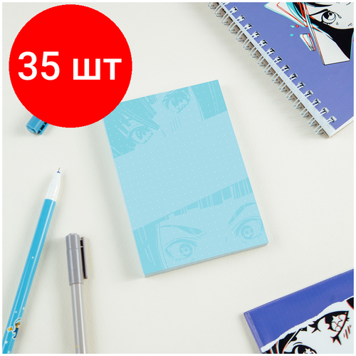 Комплект 35 шт, Блок для записей MESHU Kawaii, 8.8*12.5*1.1см, 100л, на склейке