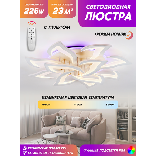 Потолочная светодиодная люстра, cветильник, ночник, с пультом Д/У, для кухни, спальни, гостинной, YA2410-12 WH