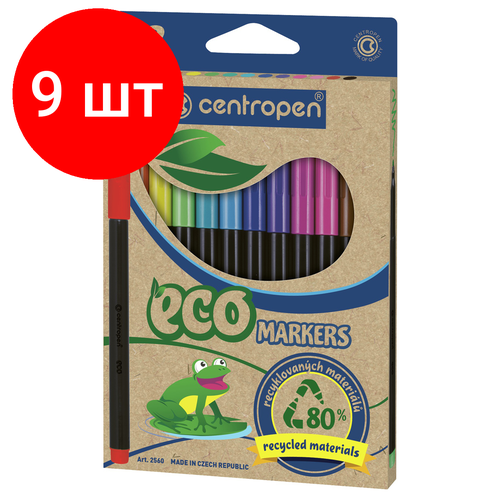 Комплект 9 шт, Фломастеры Centropen ECO Markers, 12цв, трехгранные, смываемые, картон, европодвес комплект 8 шт фломастеры centropen eco markers 12цв трехгранные смываемые картон европодвес