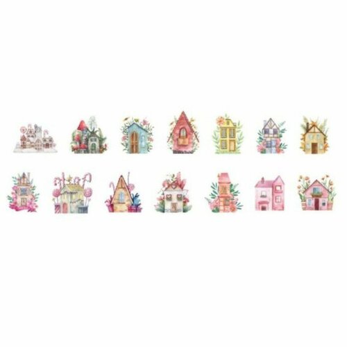 Наклейка бумага Сказочные домики 12 - 25 см 100 шт в рулоне 11х8 см 493₽