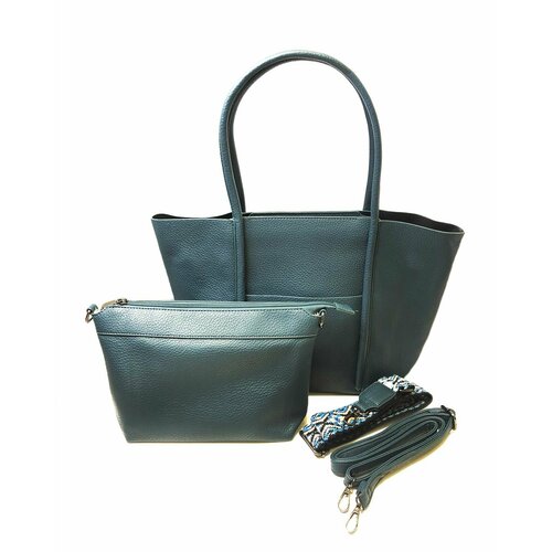 Комплект сумок шоппер , фактура зернистая, матовая, синий комплект сумок шоппер фактура матовая черный
