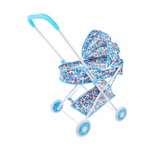 Детская коляска люлька для кукол "Енотики" с корзиной металл голубой