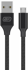 Дата-кабель USB - micro-USB, 2A, 1 м, черный, нейлон, ахха, ахха 7262