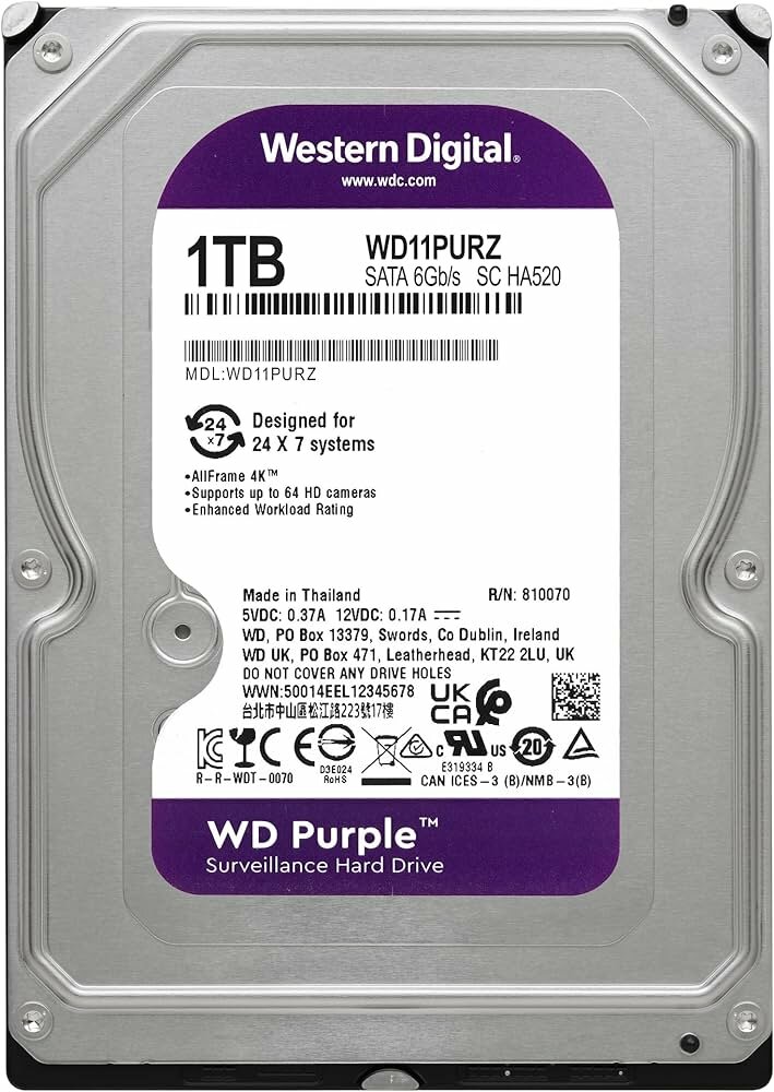Жесткий диск WD 1 TB WD11PURZ Purple 3.5" - фото №6