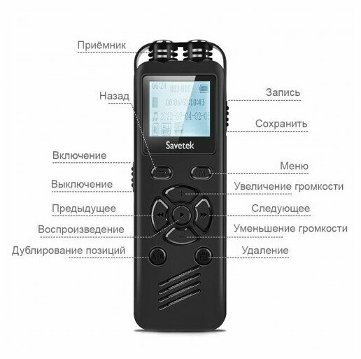 Компактный диктофон с ЖК-дисплеем и динамиком SV-550, 32 GB памяти, 2 микрофона, датчик звука, — фото 4