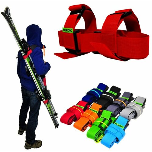 Стяжка для лыж и палок, связки для лыж, липучки, 115 см, Nordic Skistrap Optim, красный