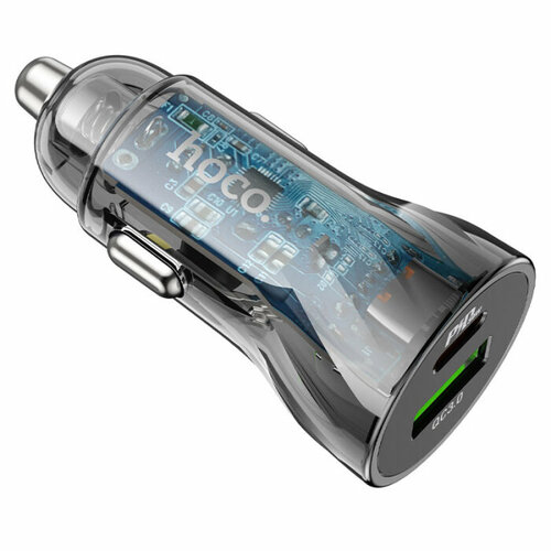 автомобильное зарядное устройство hoco z46 выход usb быстрая зарядка qc3 0 18w Автомобильное зарядное устройство HOCO Z47A Transparent discovery edition Black