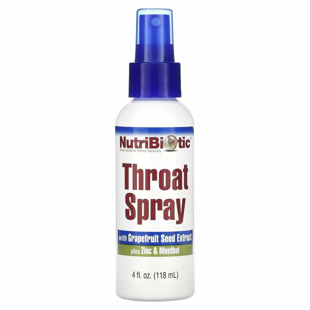 NutriBiotic Throat Spray  Спрей для горла с экстрактом косточек грейпфрута цинком и ментолом 118 мл