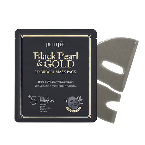 Petitfee Гидрогелевая маска для лица с черным жемчугом и золотом, 32 г Оригинал Petitfee Black Pearl & Gold Hydrogel Mask Pack