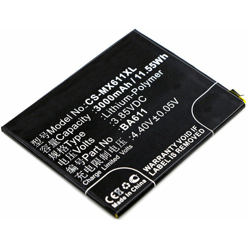 Аккумулятор CS-MX611XL BA611 для MeiZu M5, Meilan M5 3.85V / 3000mAh / 11.55Wh аккумулятор cs mx612xl ba612 для meizu m5s m612m 3 85v 3000mah 11 55wh