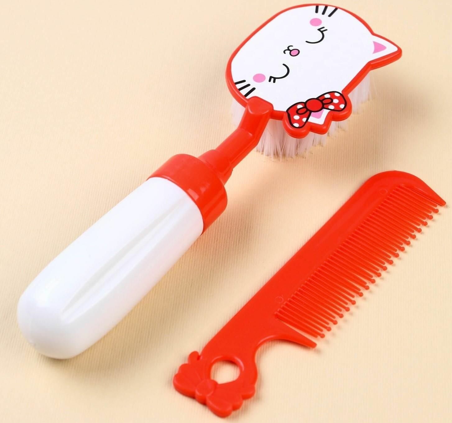 Набор расчёсок Мяу, 2 предмета: расчёска с зубчиками + щётка, микс