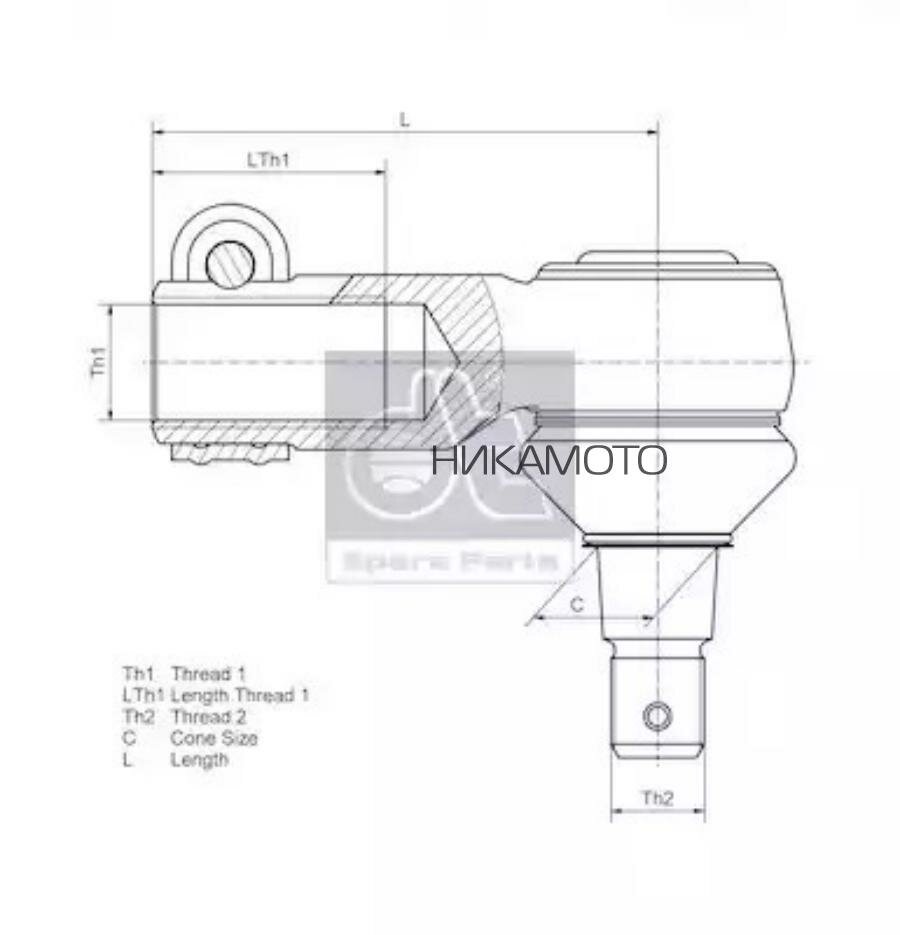 DT SPARE PARTS 651200 Наконечник рулевой тяги Iveco/MAN/Mercedes-Benz/Renault/Scania EuroTech/EuroStar/Euromover/X-WayP-/G-/R-/T/F 2000/GA/TGS/TGX правая резьба L 190мм