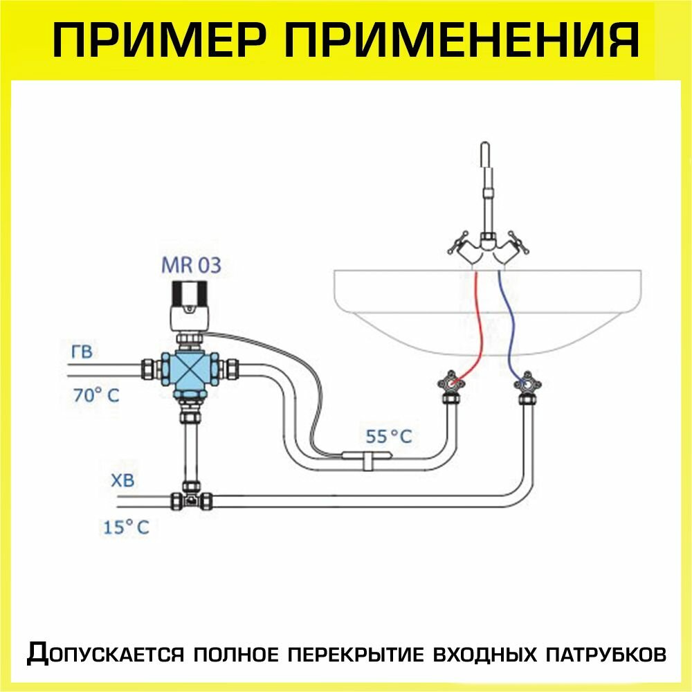 Трехходовой термостатический смесительный клапан Valtec с боковым смешением полное перекрытие VT.MR03.N.0603 - фото №8