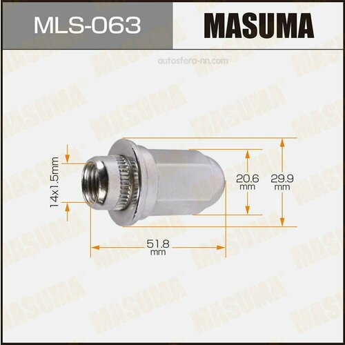 MASUMA MLS063 Гайка 14x1.5 с шайбой D 30mm под ключ 21мм (упаковка 20 шт, цена за 1 шт)