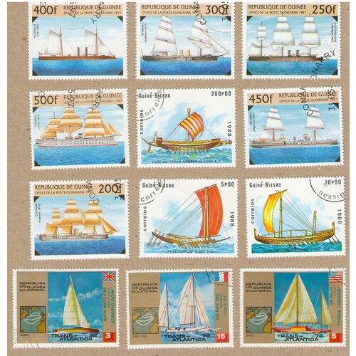 Набор почтовых Гвинеи, Гвинеи-Бисау на тему корабли, 12 марок в отличном состоянии. Гашеные.
