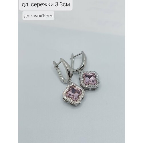 фото Серьги fashion jewelry серьги стальные бижутерия, циркон, размер/диаметр 33 мм, серебряный, лиловый