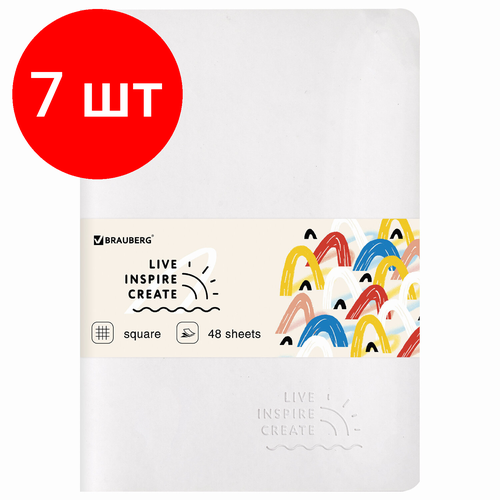 Комплект 7 шт, Тетрадь 48 л. в клетку обложка кожзам SoftTouch, сшивка, A5 (147х210мм), белый, BRAUBERG RAINBOW, 403881