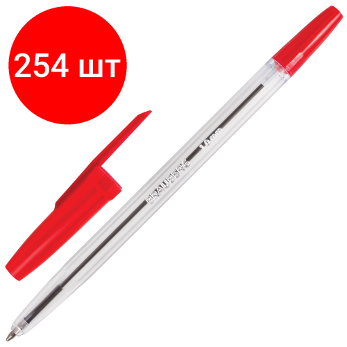 Комплект 254 шт, Ручка шариковая BRAUBERG Line, красная, корпус прозрачный, узел 1 мм, линия письма 0.5 мм, 141341