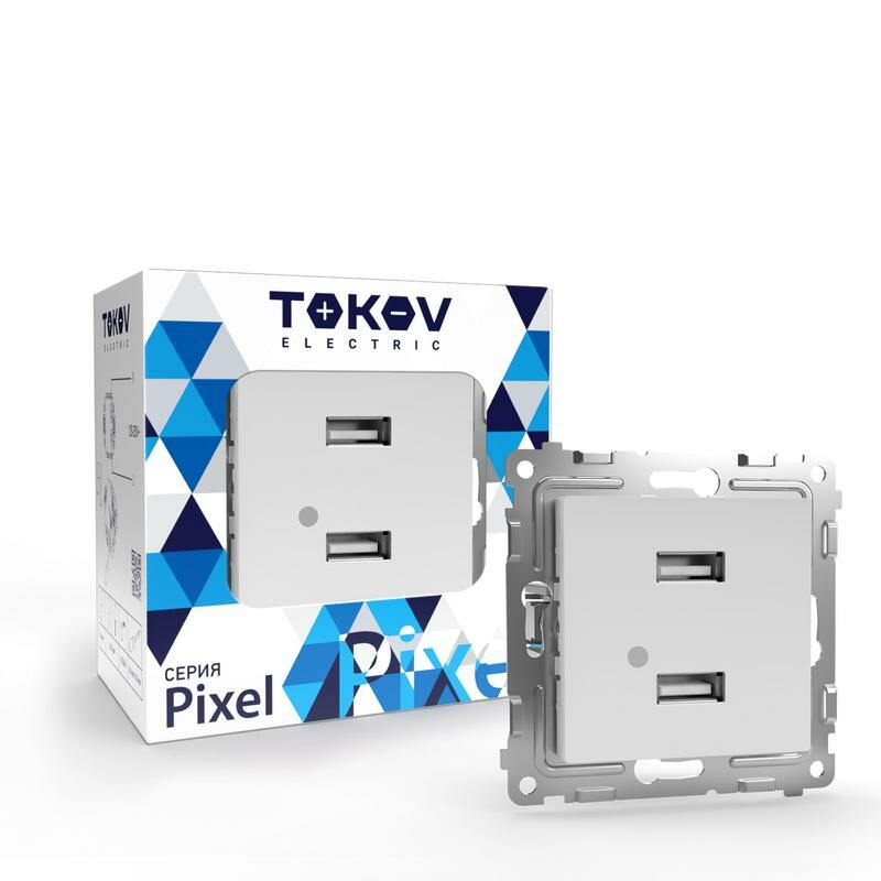 Розетка 2-м USB СП Pixel тип A+A 5В 1х2.1А 2х1.05А механизм бел. TOKOV ELECTRIC TKE-PX-2US - фото №1