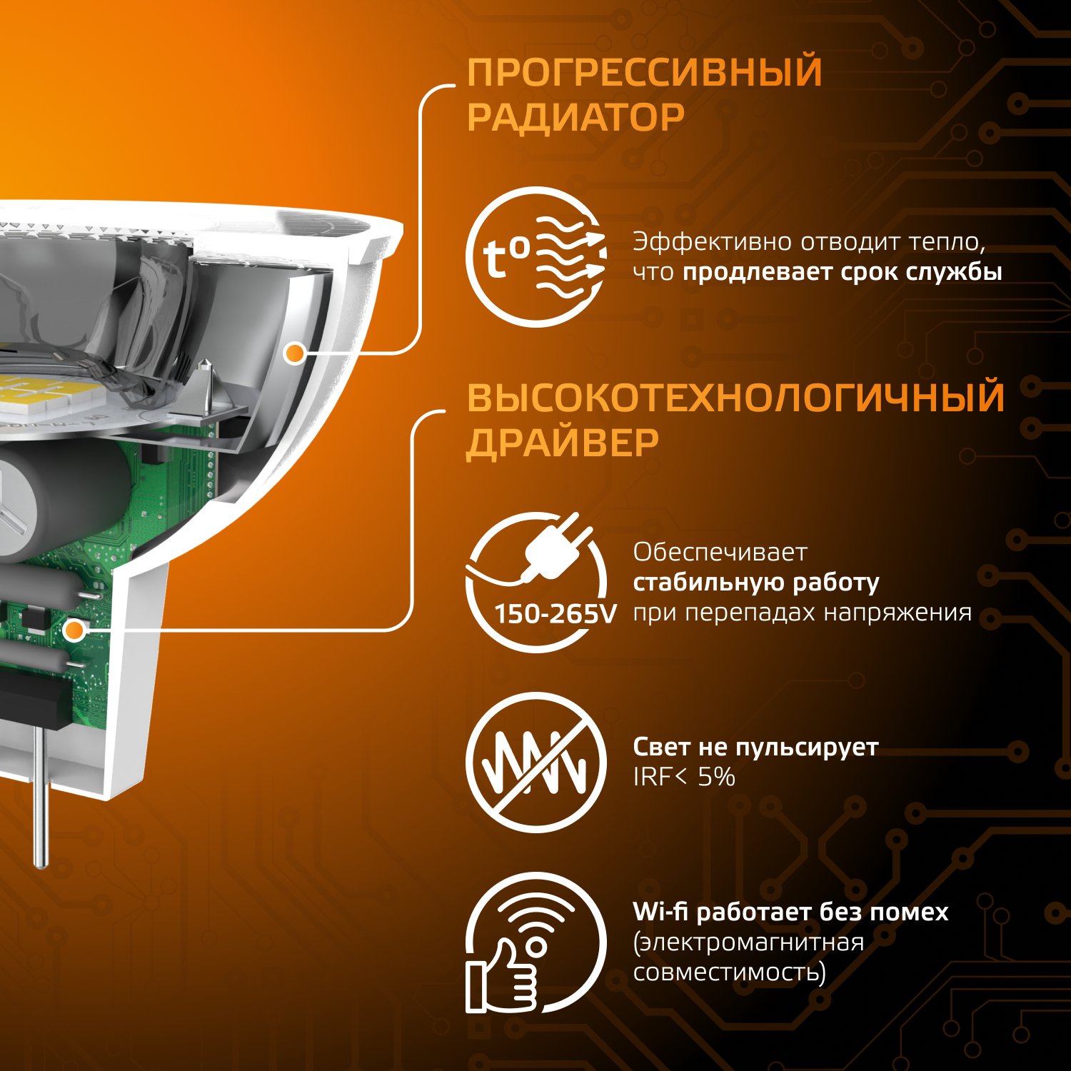 Лампочка светодиодная МR16 GU5.3 5W теплый свет 3000K упаковка 10 шт. Gauss