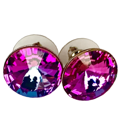 Серьги пусеты , кристаллы Swarovski, размер/диаметр 12 мм, фиолетовый
