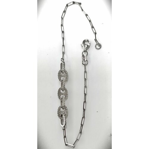 Браслет-цепочка Эстерелла, серебро, 925 проба, родирование, фианит, длина 19.5 см.