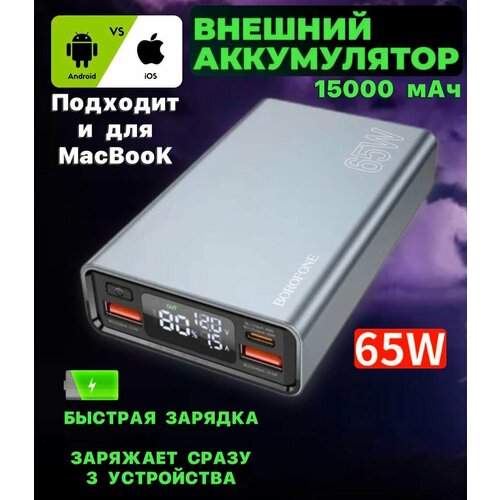 Внешний аккумулятор 15000 mAh Borofone BJ40 PD65W для ноутбука и MacBook серый металлик 4490₽