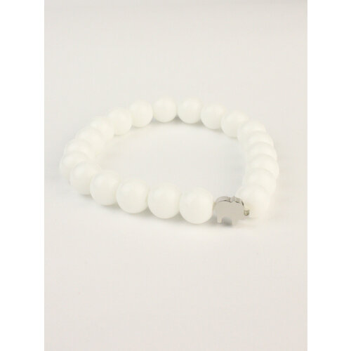 фото Жесткий браслет pechinoga design браслет из натурального камня (слоник), металл, кварц розовый, размер 17 см, размер m, белый