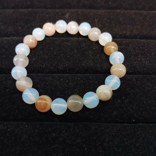 фото Браслет, агат, лунный камень, размер 20 см, диаметр 6.1 см, белый, бежевый уральские камни