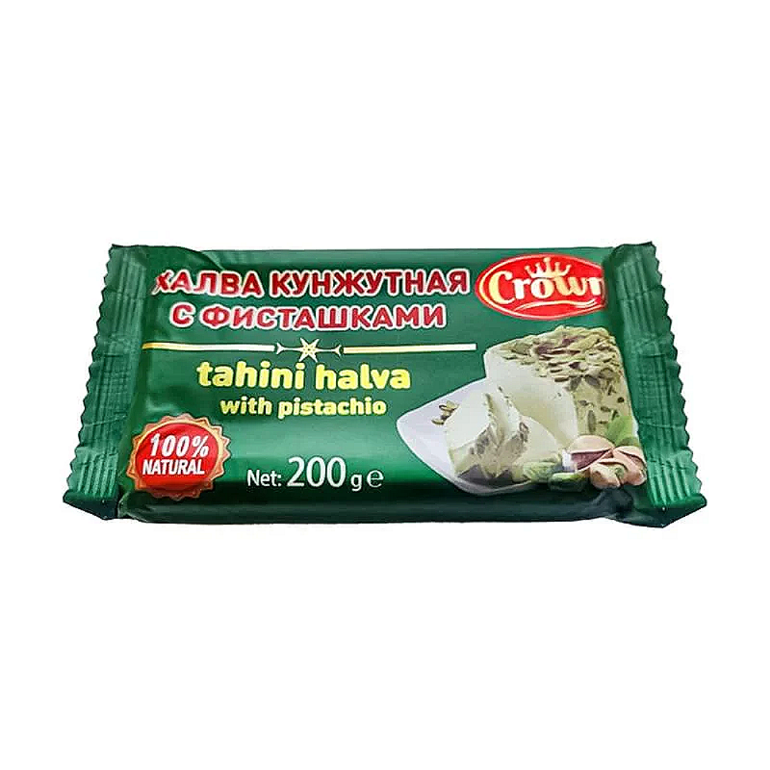 Халва Crown, с фисташками, кунжутная, в пластиковом контейнере, 200 гр