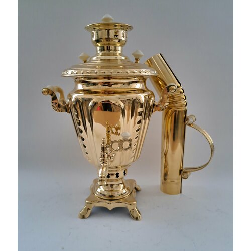 Самовар жаровой (угольний) 3 литра с трубой (полированная латунь)