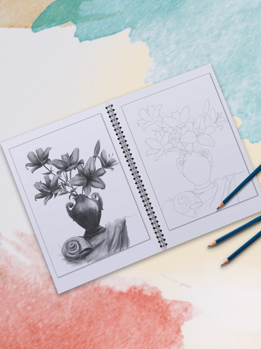 Раскраска антистресс Touch Art рисование по эскизу Натюрморт. Альбом для скетчинга А4 — фото 1