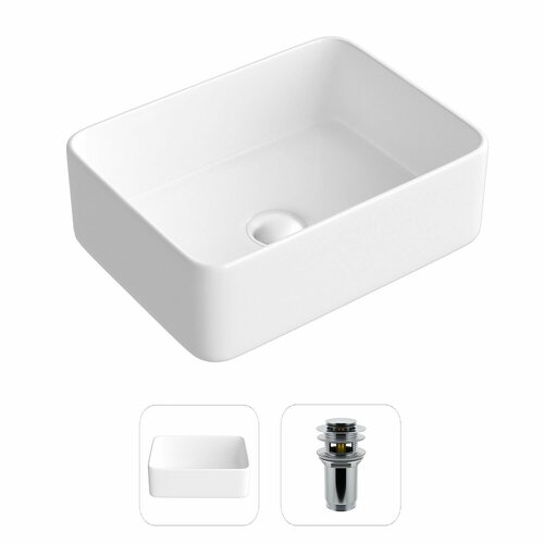 Накладная раковина в ванную Helmken 67440000 комплект 2 в 1: умывальник прямоугольный 40 см, донный клапан click-clack в цвете хром