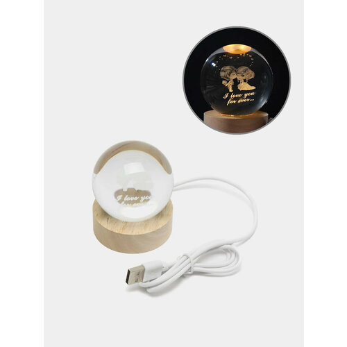 Хрустальный шар - ночник светильник. Стеклянный шар, настольный Свечение Одноцветный - теплый, Диаметр шара ⌀ 6 см, Цвет Зеленый