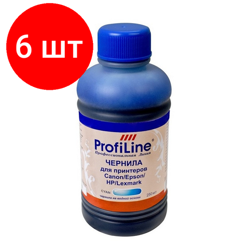 Комплект 6 штук, Чернила Premium для Canon/Epson/HP/Lexmark гол. 250 мл вод. ProfiLine