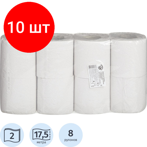 Комплект 10 упаковок, Бумага туалетная JOY ECO 2сл вторич. втул 17.5м 140л 8рул/уп комплект 2 упаковок бумага туалетная 2сл бел вторич втул 30м 240л 4рул уп