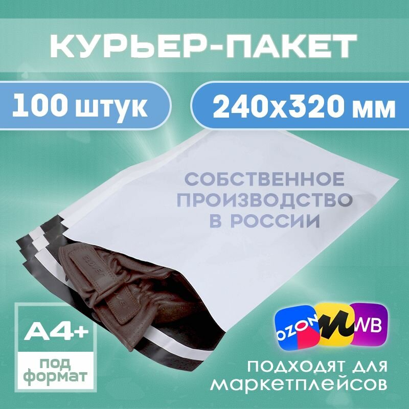 Курьерский пакет без печати с клеевым клапаном 240*320 мм, сейф пакет без кармана,100 штук