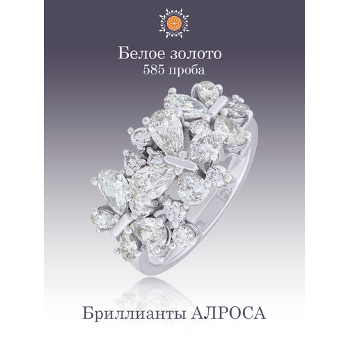 Перстень Электрум Fior di luce, белое золото, 585 проба, родирование, бриллиант, размер 16.5, бесцветный