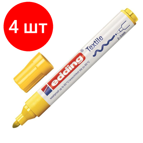 Комплект 4 штук, Маркер для текстиля Edding E-4500, жёлтый_005 edding маркер 2 3 мм 4500 оранжевый