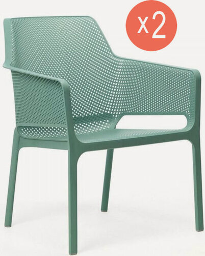 Изображение товара Кресло садовое комплект 2 шт Nardi Net Relax, пластиковое, нагрузка до 120 кг, Италия, цвет ментоловый