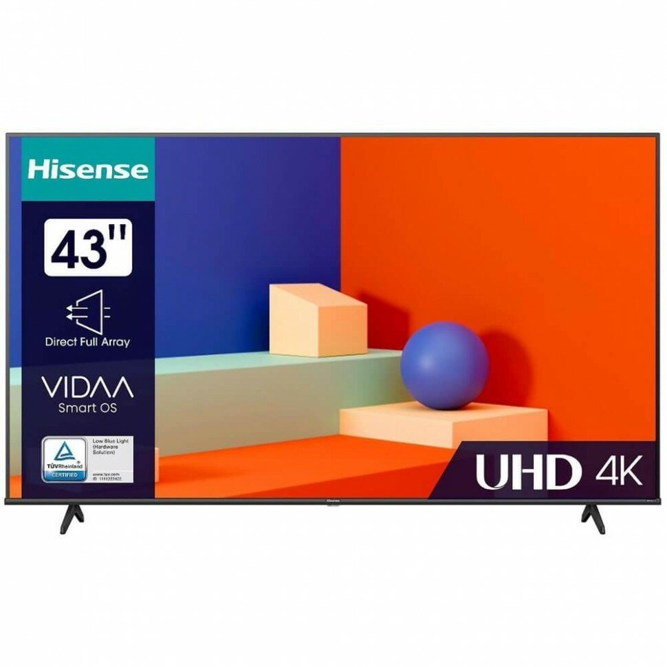 Телевизор Hisense 43A6K, 43" DLED, 4K Ultra HD, смарт ТВ, VIDAA