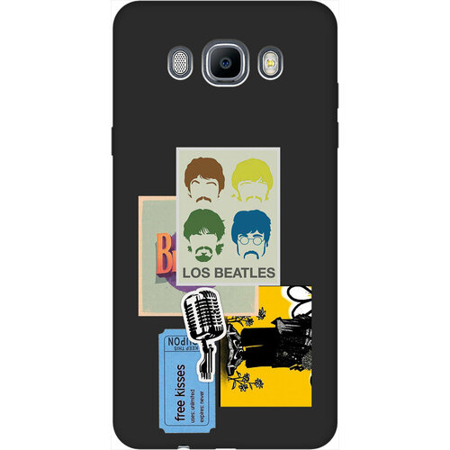 Матовый Soft Touch силиконовый чехол на Samsung Galaxy J7 (2016), Самсунг Джей 7 2016 с 3D принтом Beatles Stickers черный матовый soft touch силиконовый чехол на samsung galaxy j7 2016 самсунг джей 7 2016 с 3d принтом duck swim ring черный