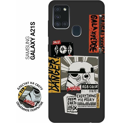 Матовый Soft Touch силиконовый чехол на Samsung Galaxy A21s, Самсунг А21с с 3D принтом Stormtrooper Stickers черный матовый soft touch силиконовый чехол на samsung galaxy s21 самсунг с21 с 3d принтом stormtrooper stickers черный