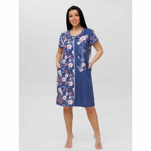 Халат , размер 52, синий, серый