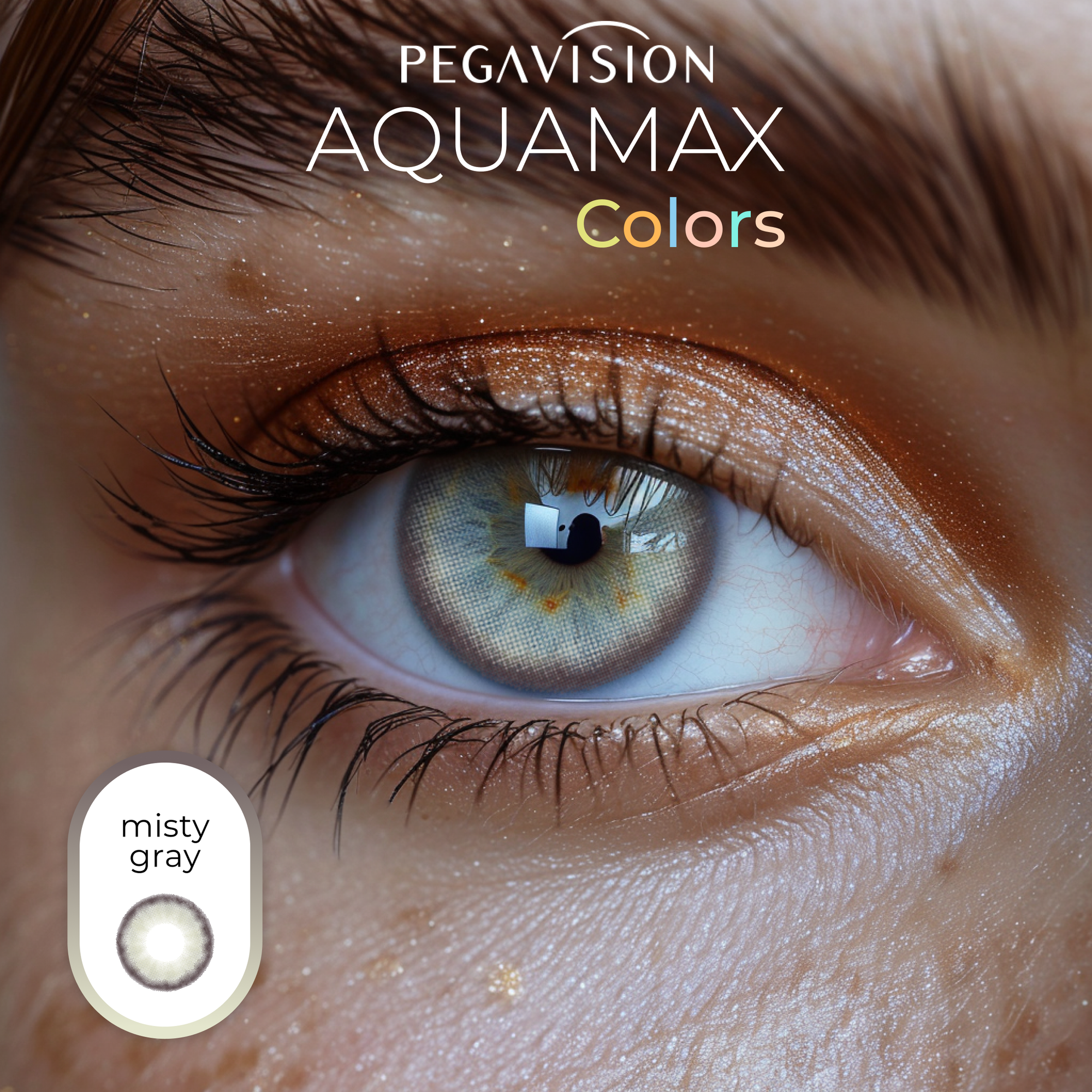 Цветные линзы Pegavision Aquamax Colors 2 линзы R 8.6 SPH -2.00 Misty gray (светло-серые) D 14.2, ежемесячные