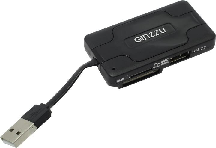 Картридер внешний Ginzzu GR-417UB SD/SDHC/SDXC/MicroSD/MS/M2 + 3xUSB Hub черный - фото №15